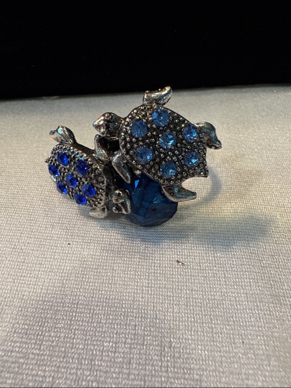 Source Unknown Blue Crystal Turtle Cocktail Ring